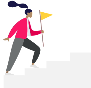 Illustration of person climbing steps with flag