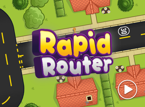 Image of Rapid Router logo and game with play button in bottom right corner